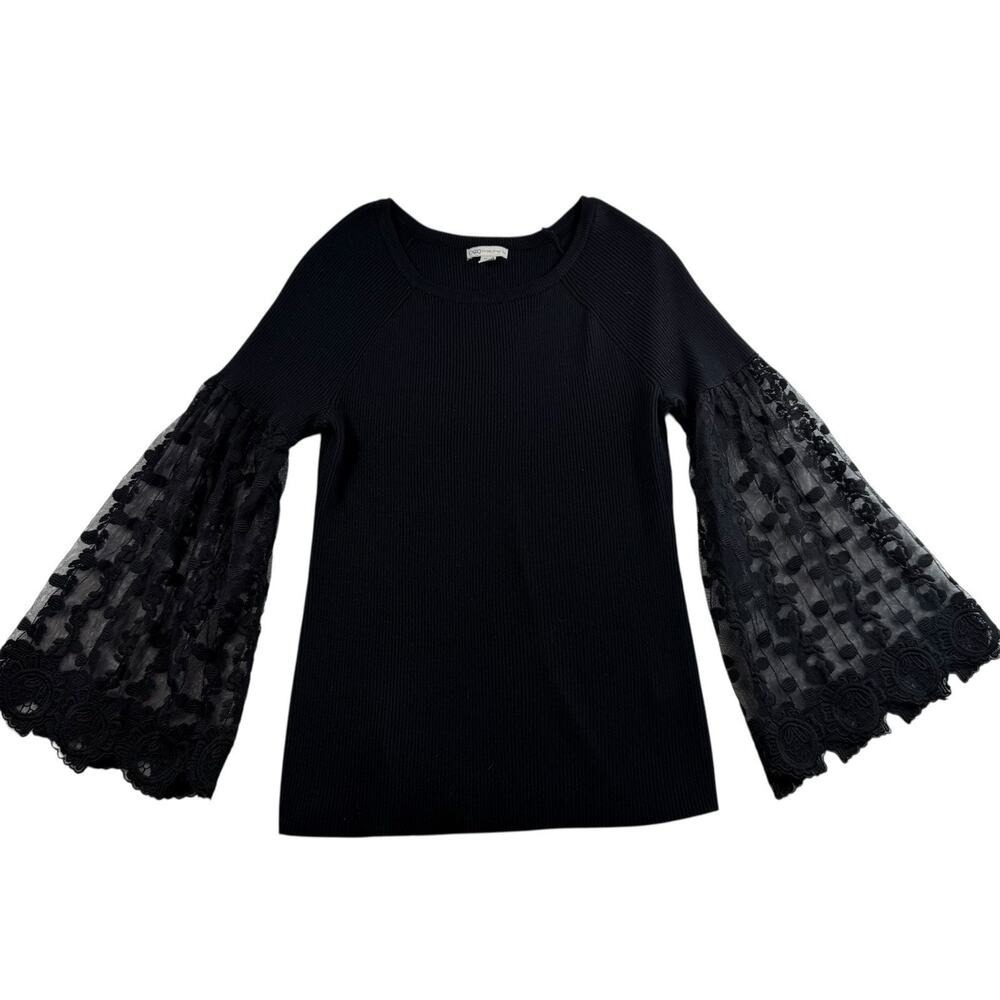 Cato 14 / 16 Top Lace Bell Sleeves Black Whimsigoth Fairy Ribbed Pullover Fitted